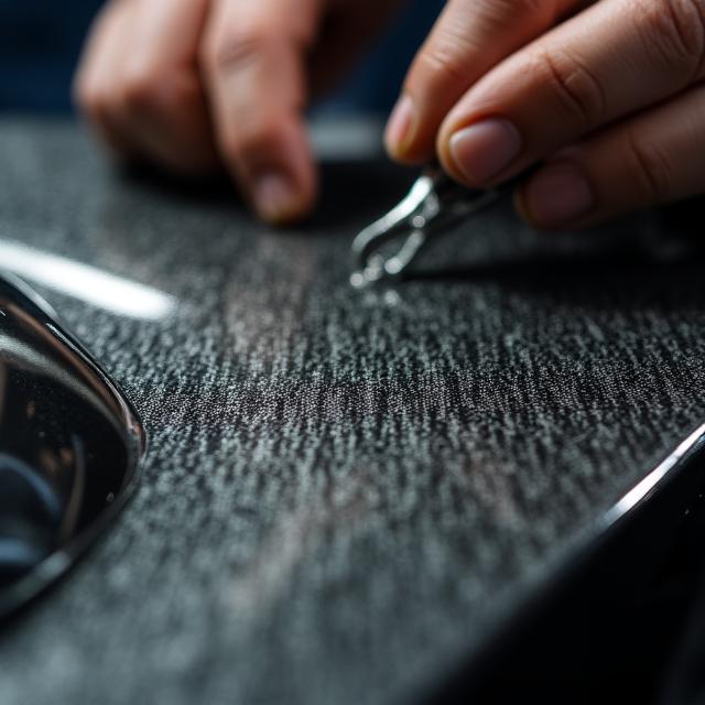 Close up of high quality weave carbon fiber component in fabrication